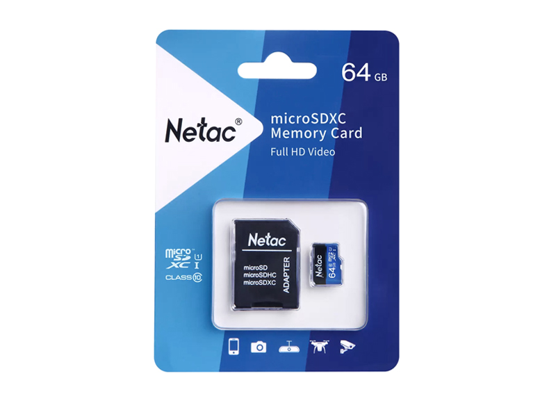 Карта памяти MicroSDXC 64GB Netac Class 10 UHS-I U1 P500 Standard+адаптер