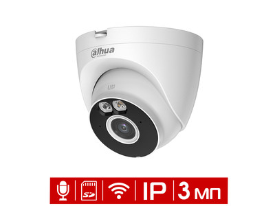 Видеокамера IP уличная купольная 3Мп Dahua DH-T3A-IL TURRET A1 Wi-Fi с LED-подсветкой